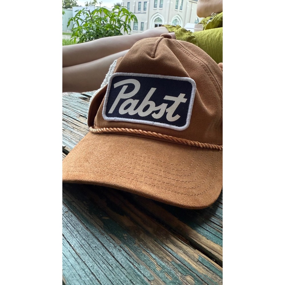 Pabst Blue Ribbon PBR Brown Faux Fur Lined Snapback Hat Bioworld Beer Rope Cap